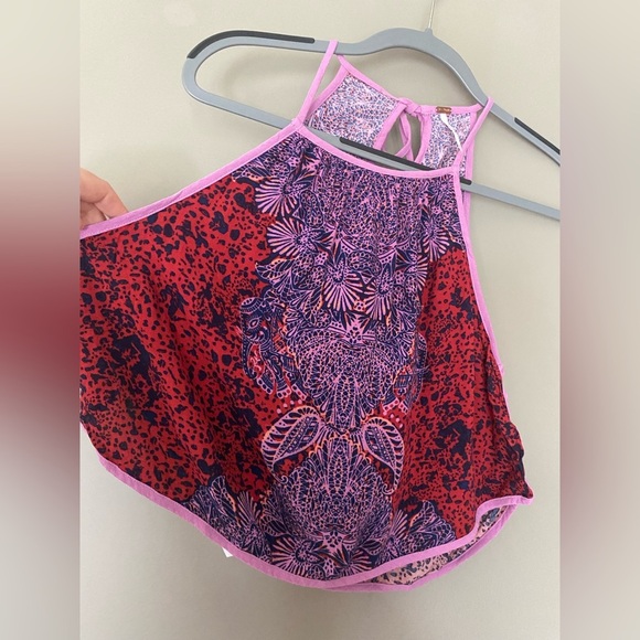 FREE PEOPLE Break Free Lilac/Red Boho Paisley Cropped Spaghetti Strap Tank Sz M - Picture 6 of 10